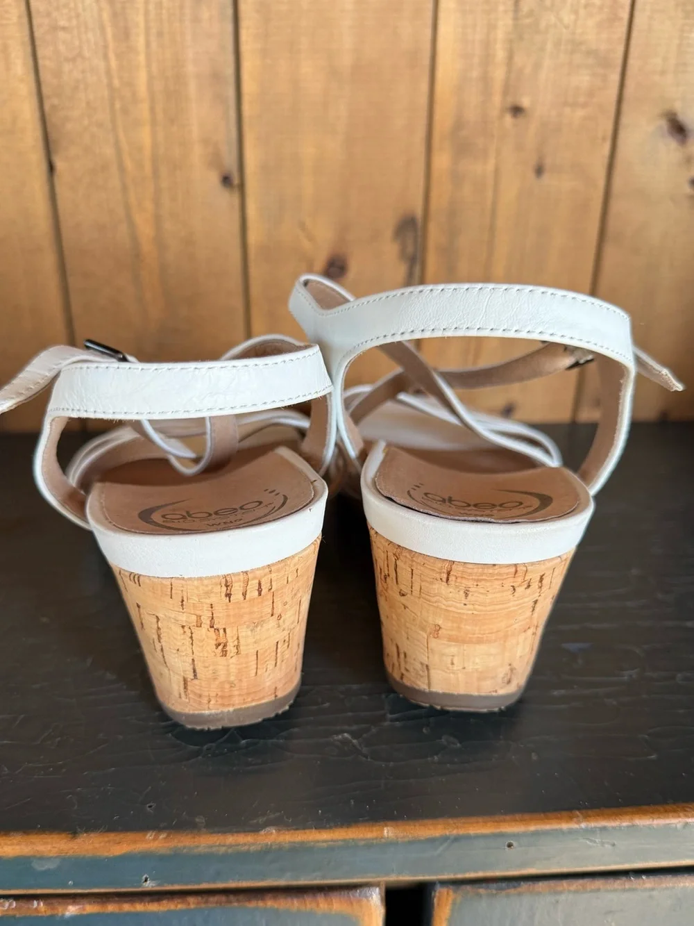 Abeo Bio System 3” White/Cork Leather Espadrille Strappy Wedge Sandal 9